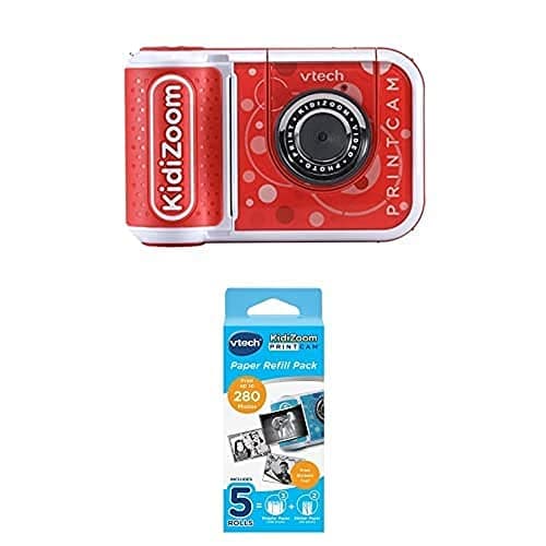 Image of Bundle of VTech KidiZoom PrintCam (Red), Digital Camera for Children with Built-In Printer + VTech KidiZoom PrintCam Thermal Printing Paper for Print Camera