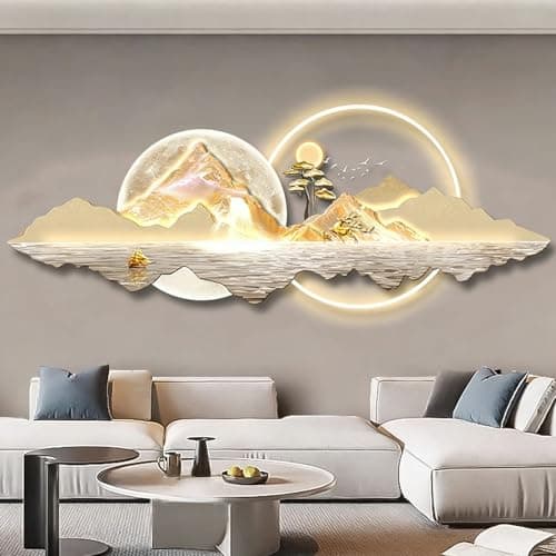 Image of Valdoza 3d Relief Led Decorative Painting, Lighted Landscape Hanging Mural Paintings, Home Decorative Painting with Led Light for Living Room Bedroom(C,WxH 120x45cm/47.2x17.7in)