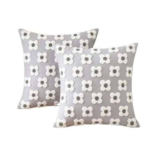Image of CQAHDSEVF Throw Pillow Cases, Cushion Covers 2 pcs Multicolor Daisy Embroidered Pillow Cover for Sofa(Grey)