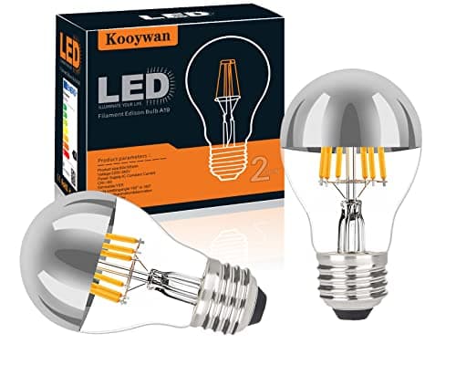 Image of KOOYWAN Silver LED Crown Light bulb-E27 Screw Bulb-Dimmable 6W (60W Equivalent) A60 A Shape Decorative LED Classic Edison Bulb Silver Mirror Reflected Light 2700K Warm White Pack of 2
