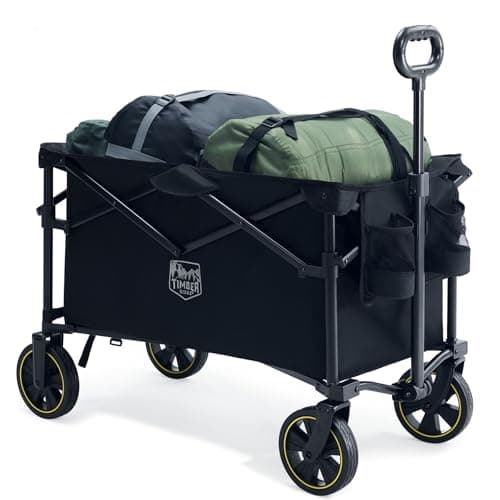 Image of TIMBER RIDGE Festival Trolley on Wheels, 200L Large Capacity Foldable Camping Trolley with Adjustable Handle, Heavy Duty Storage Wagon Cart for Outdoor Garden Picnic Shopping Beach