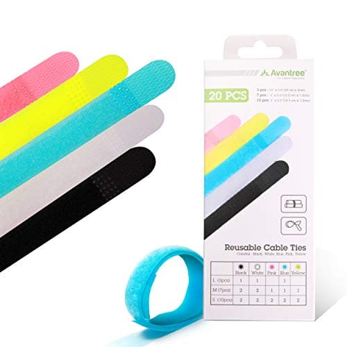 Image of Avantree Pack of 20 Reusable Cord Organizer Keeper Holder, Fastening Cable Ties Straps for Earbud Headphones Phones Electronics Electrical Computer PC wire wrap Management, Assorted 3 Size and 5 Color