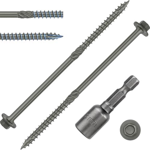 Image of FandWay 50 Pcs Timber Screws,6.7x100mm Hex Head Timber Fixing Screws,Heavy Duty Structural Wood Deck Screw,Rust Epoxy Coated Coach Screw External Hex for Outdoor Log Landscape Frame (Exterior Green)