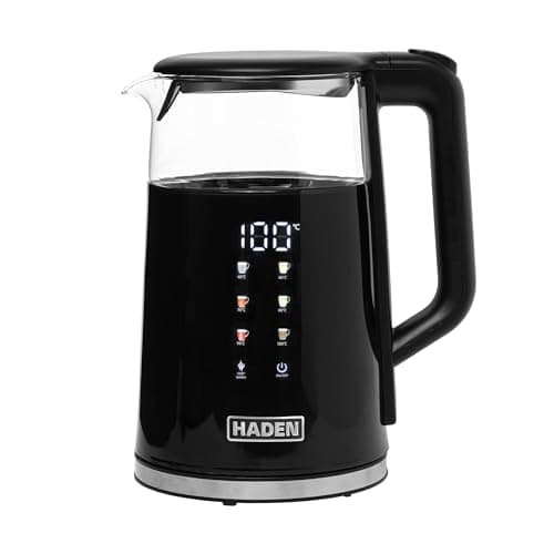 Image of Haden Sensor Electric Glass Kettle 1.7L, Digital Temperature Control, Variable Heat 40-100°C, Cordless Black Kettle with Keep Warm & Auto Shut-Off