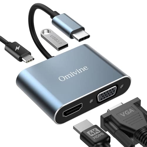 Image of USB C to HDMI VGA Adapter, 4 In 1 USB-C Hub with 4K HDMI/VGA/PD 100W/USB 3.0, USB Type-C Splitter Adapter for MacBook Pro/Air, Samsung, Dell, HP, Chrome, Pixel, Nintendo, etc