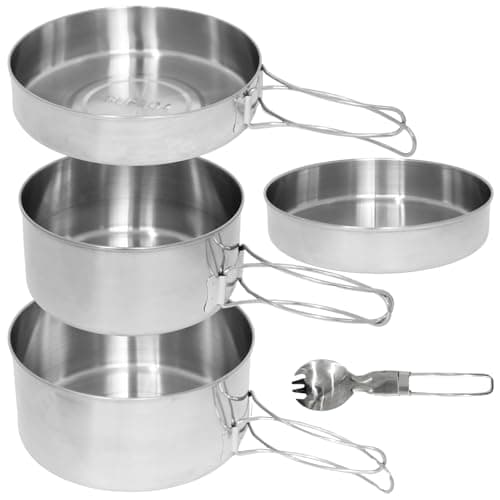 Image of BeGrit Camping Pans 4 Pcs Hiking Cookware Collapsible Cooking Pot Set Stackable Outdoor Saucepans Stainless Steel Cooking Utensils with Frying Pan & Pot for Outdoor Camping Hiking Picnic