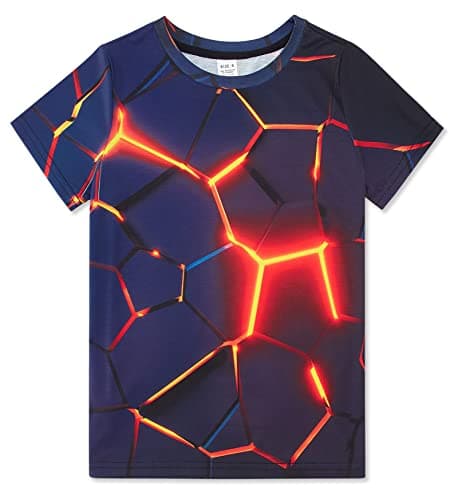 Image of RAISEVERN Boys Girls T Shirts Red 3D Funky T-Shirts Cute Lava Bright Printed Neon Kids Tshirt Cool Football Tee, 10-12 Years
