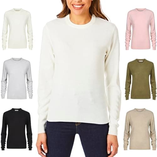 Image of Light & Shade Womens Crew Neck Top Supersoft Knitted Jumper, Ivory, M