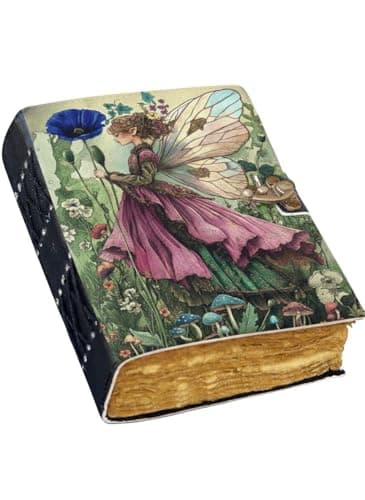 Image of Handmade Colorful Fairy Leather Journal Floral Printed Diary with Vintage Deckle Edge Paper Antique Writing Journal for Men and Women Travel Diary for Notes Sketching Drawing and Gifting 5x7 inches