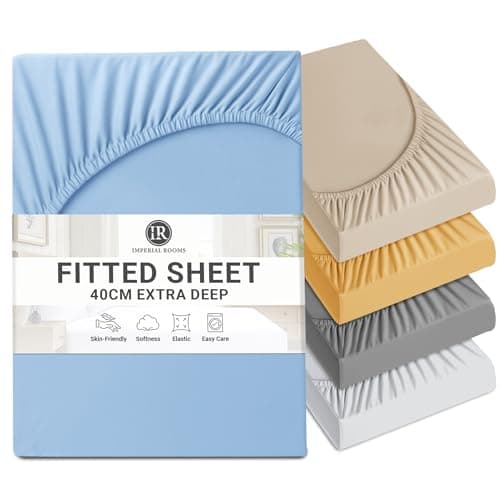 Image of Imperial Rooms Fitted Sheet 40 Cm - Extra Deep Fitted Bed Sheets Double Brushed Microfiber Easy Care Soft Breathable Bed Sheet - Shrinkage and Fade Resistant (Light Blue)
