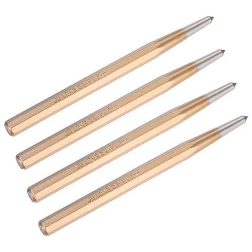 Image of M METERXITY 4-Pack Center Punch 5mm Shank Point, 10x150mm Alloy Steel Center Punch Tool, Impact Resistant Metal Punch Center for Mark/Drilling/Punching/Scribing/Locator/Starting Nail [Golden]
