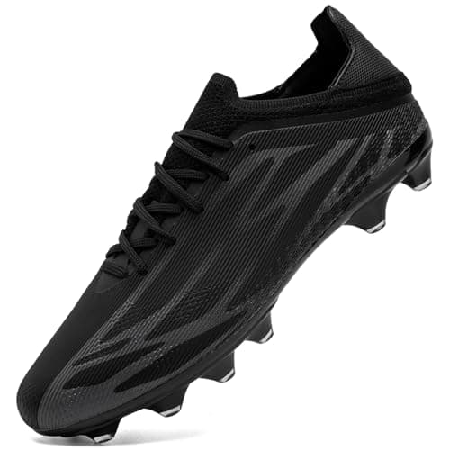 Image of ASOCO DREAM Football Boots Men's Astro Turf Trainers Outdoor Football Cleats Professional Athletics Sneakers Teens Training Soccer Shoes,Black Grey,9.5 UK