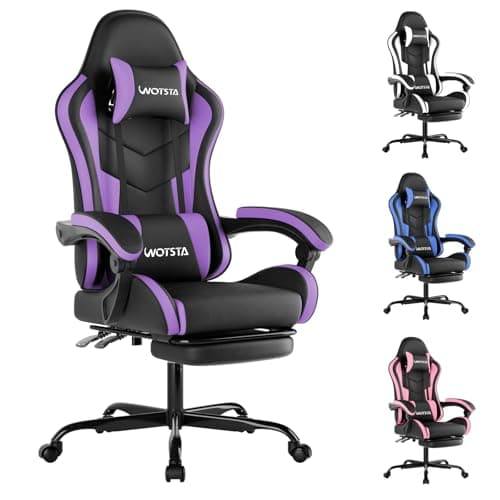 Image of Gaming Chair with Footrest, Ergonomic Gaming Chair, Computer Chair with Lumbar Support, Head Rest, Height Adjustable PC Chairs with 360°-Swivel Seat for Office or Gaming, black Purple