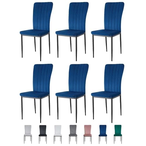 Image of mcc direct Set of 6 Dining Chairs, Velvet High Back Kitchen Chairs with Upholstered Soft Seat and Metal Legs for Home, Office, Dining and Reception - Elle (Light Blue)