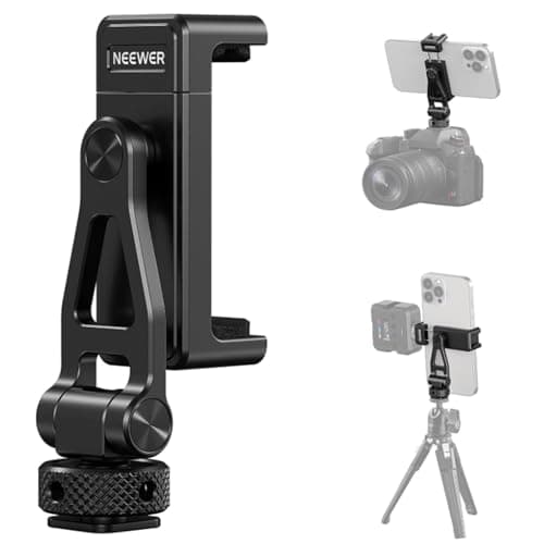 Image of Neewer Metal Phone Tripod Mount with Cold Shoes, 1/4" Thread, 180° Tilt, 360° Rotation, Adjustable Phone Clamp Metal Phone Holder Compatible with iPhone 16 15 Pro Max S24 Ultra Camera Cage, GA010
