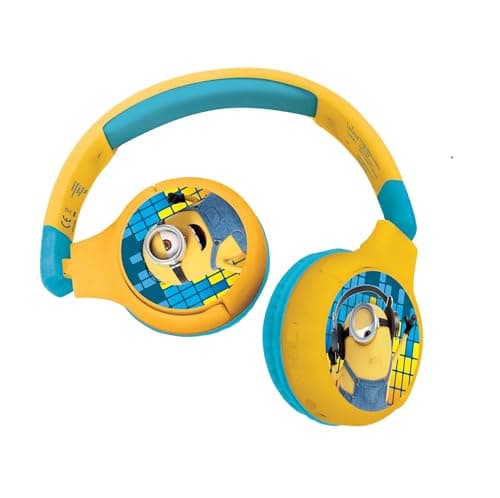 Image of LEXIBOOK Despicable Me 2-in-1 Bluetooth Headphones for Kids Stereo Wireless Wired Kids safe Foldable Adjustable, Yellow, HPBT010DESLXB