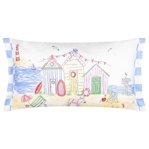 Image of furn. Beach Huts Cushion Cover – Reversible Water Resistant Coastal Seaside Gingham Outdoor Decorative Case (Multicolour - 30x50cm)
