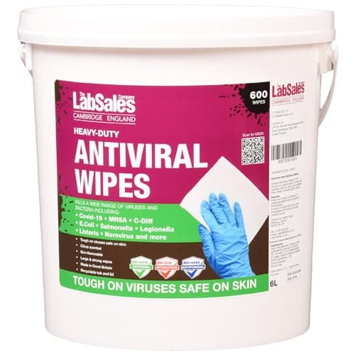 Image of Labsales Large Antibacterial & Antiviral Heavy Duty Surface Cleansing Wipes For Disinfecting With Citrus Scent & Recyclable Tub, Made in Britain, Bulk Tub Of 600 Wet Wipes