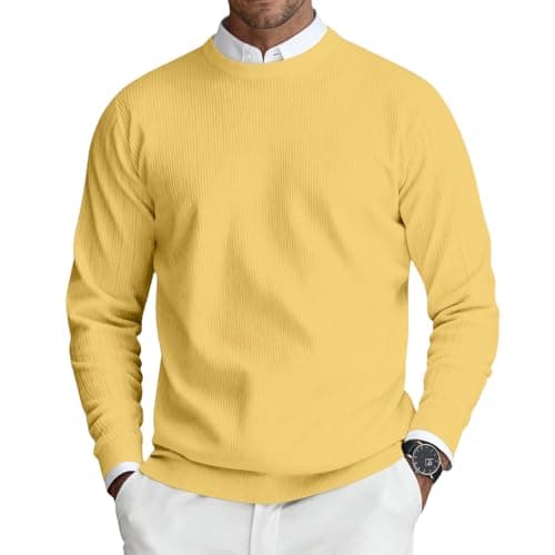 Image of Mens Sweater Sweaters Crew Neck Jumper Knitted Pullover Men Soft Sweater Lightweight Classic Jumpers Long Sleeve Sweatshirts 02-Yellow XL