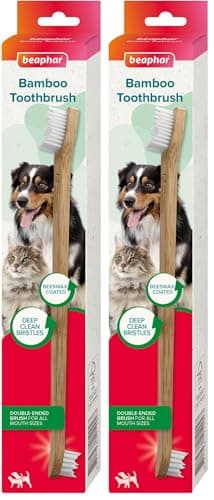 Image of Beaphar - Bamboo Toothbrush - Dental Care for Cats & Dogs - Water Resistant Beeswax Coating - Deep Clean Bristles for Hard-to-Reach Areas - Double-Ended, Multi-Headed Toothbrush for All Mouth Sizes