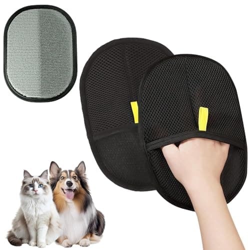Image of AMFUN 2PCS Pet Static Hair Removal Gloves, Reusable Static Removal Gloves for Pet Hair, Washable Double-Sided Dog Grooming Gloves for Pets Carpet Bed Couch Sheets Clothes