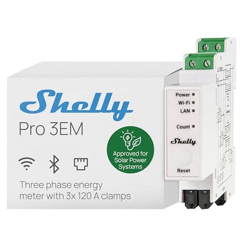 Image of Shelly Pro 3EM 120A V2 – DIN Rail 3-Phase Smart Energy Meter 100-260 V, with 3 CTA x120A, Matter, No Hub Required, Wi-Fi, LAN & Bluetooth, Solar & PV Monitoring, 60-Day Data Log