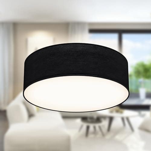 Image of B.K.Licht - Fabric Ceiling Light - Flush Mount Textile Lampshade, 1 E27 Socket, max. 40 watt Bulb, Living Room, Bedroom & Hallway Lighting, Soft Light, 30x10 cm, Black