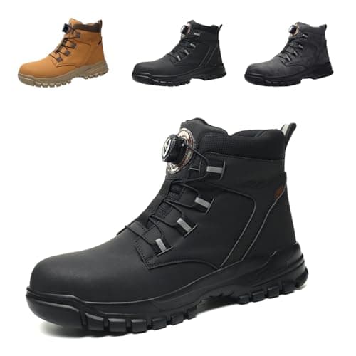 Image of Work Boots Mens Waterproof Safety Shoes Women Lightweight Non-Slip Steel Toe Cap Boots Black Size 7