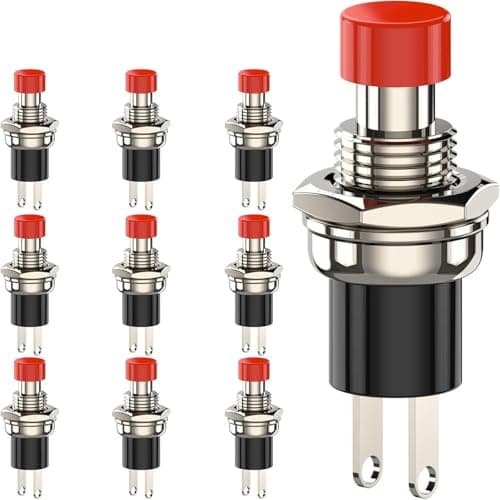 Image of 10PCS Momentary Push Button Switch - 2Pin SPST NO Copper Switch - 125V 3A or 250V 1A - Mini Push Button for Electronic Projects and DIY (Red)