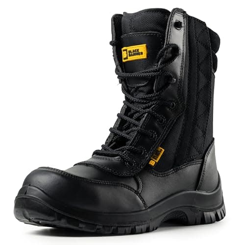 Image of Black Hammer Mens Leather Composite Toe Cap Boot S2 SRC Waterproof Military Army Desert Combat Walking Safety Zip Up Work High Ankle 9999 (14 UK)