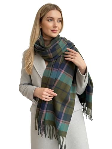 Image of The Accessory Co. Tartan Scarf for Women, Checked Scarf Shawl Wrap, Long & Large Warm Wool Winter Scarves, Plaid Ladies Blanket Scarf - Gift for Women, Womens Gifts (Green Pink)