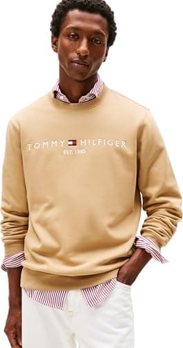 Image of Tommy Hilfiger Men’s Tommy Logo Sweatshirt without Hood, Beige (Timeless Camel), M