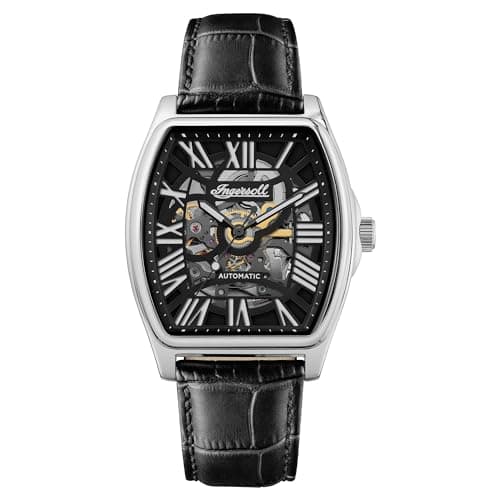 Image of Ingersoll The California Mens 39mm Automatic Watch with Skeleton Dial and Black Leather Strap