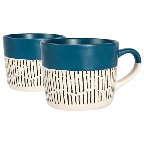 Image of Nicola Spring Ceramic Coffee Mugs Set - 475ml - 2pc Blue Dipped Dash Stoneware Coffee Cups Dishwasher & Microwave Safe Large Tea Mugs for Hot Drinks, Hot Chocolate, Tea