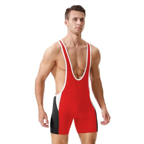 Image of LORSPORTCH Men’s Wrestling Singlet, Powerlifting Singlet Sleeveless Athletic Bodysuit, Stretch Compression One Piece Training Suit for Wrestling, Weightlifting, Gym Fitness Red L