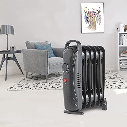 Image of NRG 800W Mini Oil Filled Radiator 6 Fins Portable Electric Heater Adjustable Thermostat Black