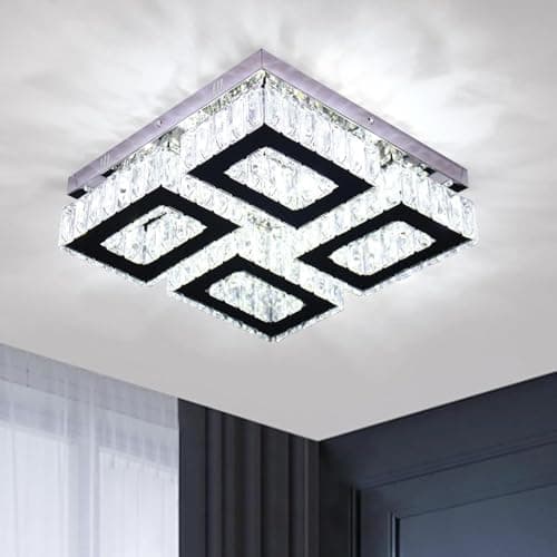 Image of YPQXYHDA 13.1" Square Crystal Ceiling Light, Flush Mount Modern Crystal Chandelier Ceiling Lights Stainless Steel LED Flush Mount Ceiling Light Fixtures for Bedroom Dining Room Hallway Cool White