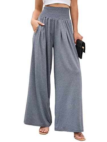 Image of Famulily Autumn Trousers for Women UK Loose Fit Bottoms High Rise Wide Leg Sweatpants Loungewear Gray M