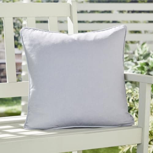 Image of Fusion Plain Silver Outdoor Cushion – 43 x 43cm – UV & Water-Resistant – 100% Cotton with Piped Edge – Cushion Cover & Filling Included – Garden Seat Pad for Patio or Balcony
