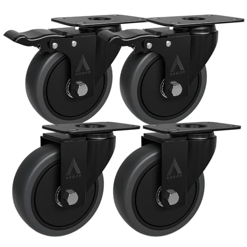 Image of Auroh 4x Heavy Duty Castor Wheels, Swivel Furniture Caster - 100mm up to 600KG - Pack of 4 (2 with Brakes) No Floor Marks Silent Caster for Furniture - Polypropylene Trolley Wheels - Grey Castors