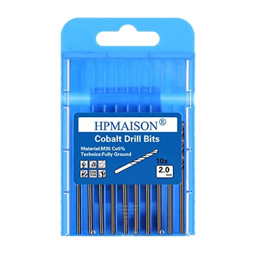 Image of HPMAISON True 5% Cobalt Jobber Drill Bit Set, 10Pcs 2mm M35 High Speed Steel Twist Drill Bits, 118° Split Point Extremely Heat Resistant for Stainless Steel, Metal, Copper, Cast Iron, Wood, Plastic