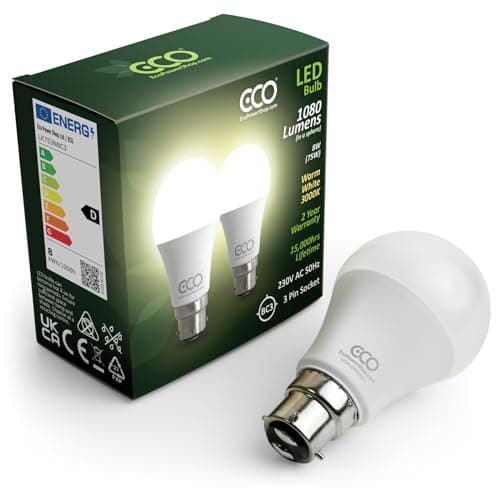 Image of ECO 3 Pin BC3, 8W Energy Saving LED Light Bulb, 75W Equivalent, Warm White 3000K, Non-Dimmable, 15,000hrs Lifetime.