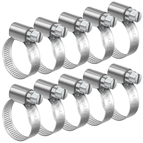 Image of Bolatus 20-32mm Adjustable Hose Clips, 10 Pcs Stainless Steel Worm Drive Clamps for Securing Connections Home Gas Pipe Water Line and Fuel Line