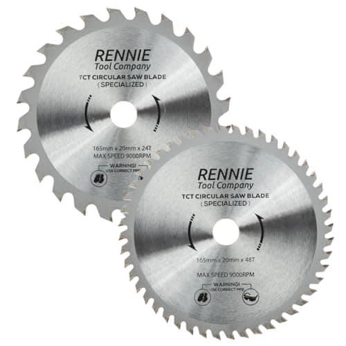 Image of (PACK OF 2) 165mm x 20mm Bore x 24T & 48T TCT Cordless Circular Wood Saw Blades Includes 16mm Reduction Rings. Fits Bosch Makita Ryobi Dewalt DC390, DWE007, DCS391, DC391N Circular Saws etc, Thin Kerf