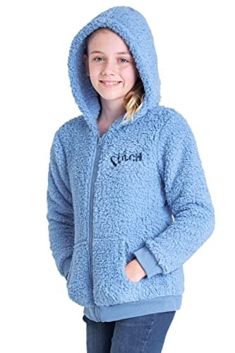 Image of Disney Stitch Sherpa Hoodie for Girls, Zip Up Fleece Fluffy Hoodie for Kids Teens (Blue Stitch Kids, 13-14 Years)