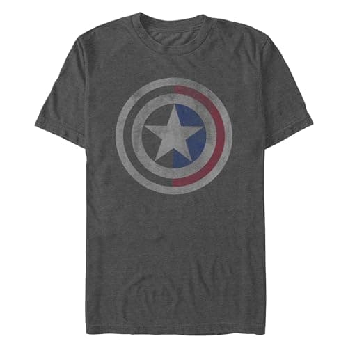 Image of Marvel Men's Distressed Captain America Shield T-Shirt, Char HTR, S