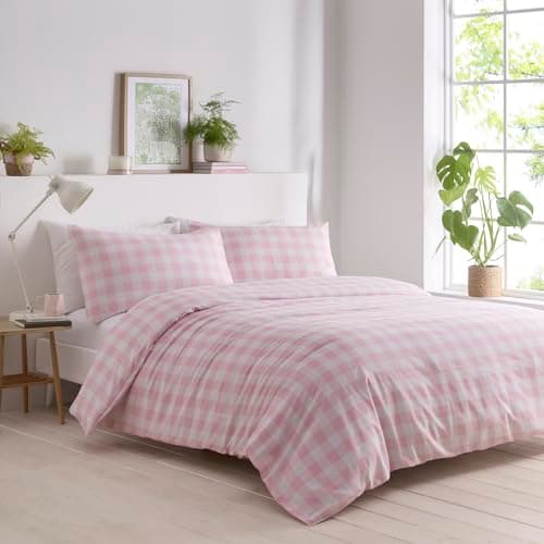 Image of Portfolio Home Gingham Check Pink King Soft Easy Care Bed Linen Bedding Duvet Cover Quilt Set With Pillow Cases