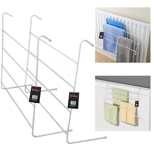 Image of H-LINE 4-Tier Radiator Airer (Pack 2) for Clothes Drying Metal Towel Holder Rack for Hanging Lightweight Towels and Laundry Long-Lasting Durability Space-Saving Clothes Airer Laundry Dryer Rail