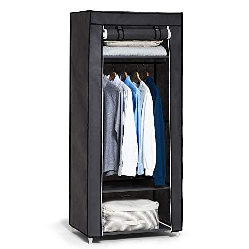 Image of Hododou Single Canvas Wardrobe Portable Wardrobe Fabric Wardrobes for Bedroom Foldable Closet with Hanging Rail and Shelves, for Clothes, Bags, Toys, Shoes, 160 x 59 x 43CM, Grey