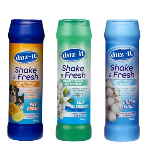 Image of Shake and Vac Carpet Freshener | Carpet Odour Neutraliser Shake & Fresh Powder 3 x 500g Fresh Linen, Lily Blossom, Pet Fresh